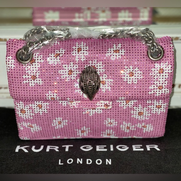 Kurt Geiger London Pink Rhinestone Flower Fabric Mini Kensington Crossbody Bag - Picture 8 of 11